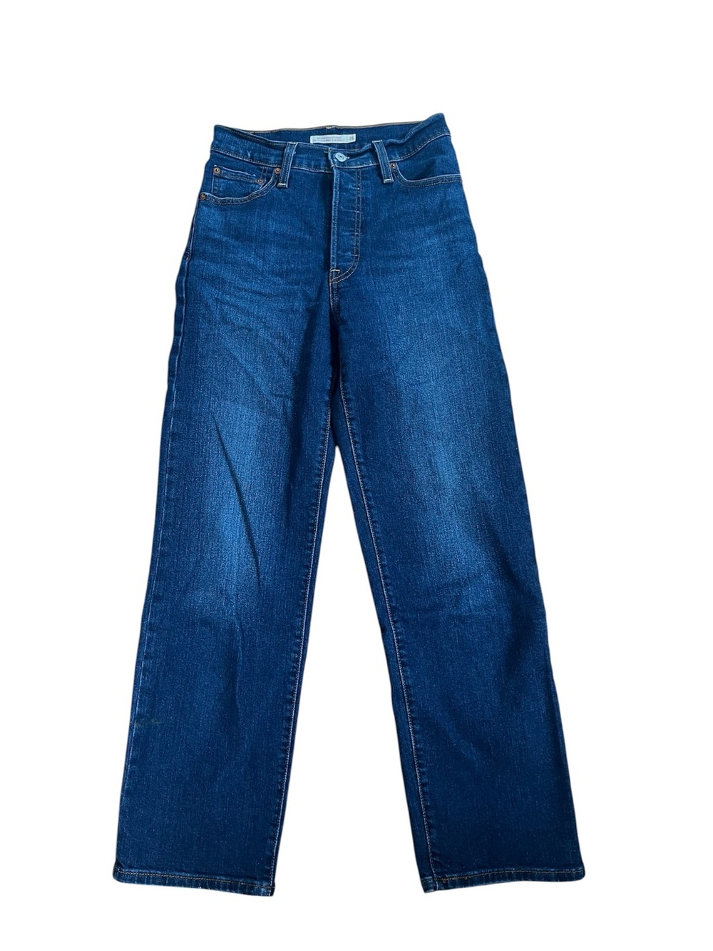 Levi's Indigo Wash Wide Ribcage Straight Ankle Cropped High Rise Denim Jeans - Picture 3 of 12